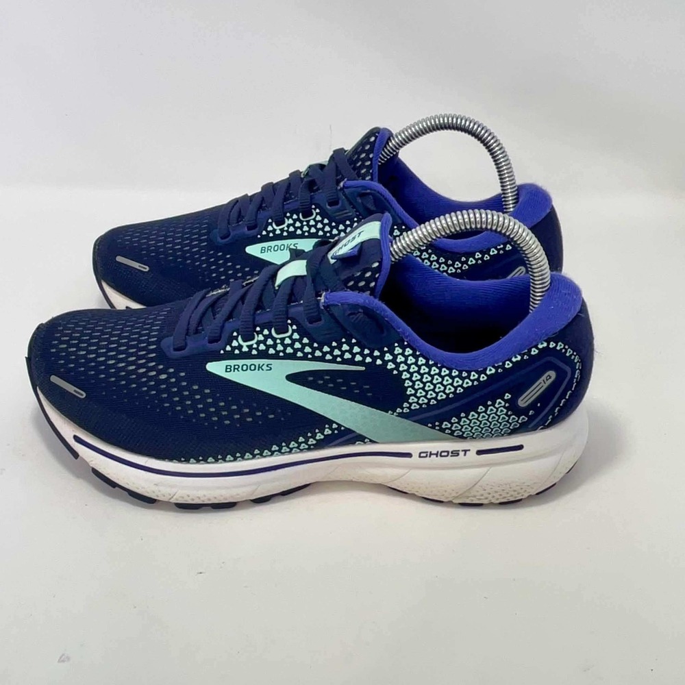 Brooks Ghost 14 Navy Blue Teal Running Shoes Womens 8.5 Wide 1203561D446